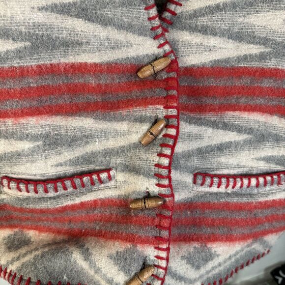 Vintage At Last & Co Vest Wool Blend Southwestern Aztec Wood Buttons Sz L * - Picture 4 of 4